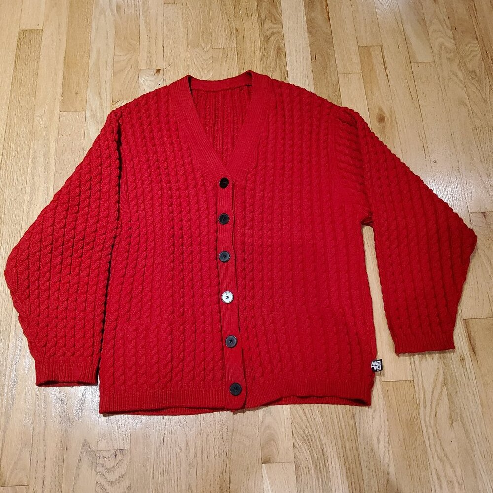 Alexander Wang Women's Cotton Blend Cable Knit Red Cardigan Sweater Size 10-14